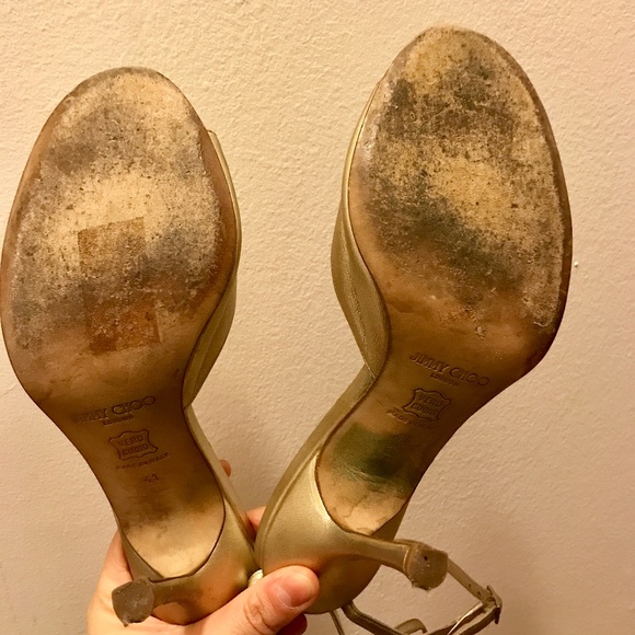 JIMMY CHOO Metallic Nappa Gold HEELS, ANKLE STRAP - Picture 7 of 7